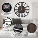 Maxstar Reloj de Pared 50CM para Salón a Pilas, Silencioso Sin Tic-TAC, Estilo Madera Metal, LED Moderno Dormitorio/Oficina (Números Romanos, Negro-20) - 6