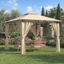 Devoko Garden Pavillon 3x3 Wasserdicht Stabil Winterfest Deluxe Gazebo, UV-Schutz 50+ Doppellagiges Grilpavillons mit seitenwänden für 4-8 Personen, Partyzelt für Freizeit, Partys, Beige - 1