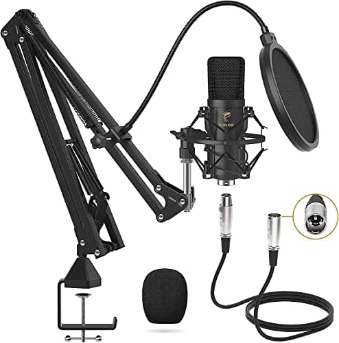 TONOR Microfono a Condensatore, Microfono Professionale Cardioid XLR con Braccio, Supporto Antiurto, Filtro Pop per Registrazione, Podcasting, Voice Over, Streaming, Home Studio, YouTube, TC20