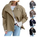 Dasongff - Abrigo corto de lana con cuello alto y botones para mujer con bolsillos, azul marino, M - 5