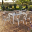 IDMarket – Salón de jardín Madrid Mesa 150 CM y 6 sillas apilables blanco y beige - 2