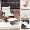 COSTWAY Set di 5 Mobili da Giardino in Rattan, Set Mobili da Esterno con Sedie Poggiapiedi Cuscini e Tavolino in Vetro Temperato a 2 Livelli, Set Conversazione per Portico e Balcone (Beige) - 6