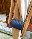 Lusso in pelle Double Zip Genuine Italian Leather Handbag - Handmade Leather Crossbody Bag - Elegant Women's Handbag (Navy) - 7