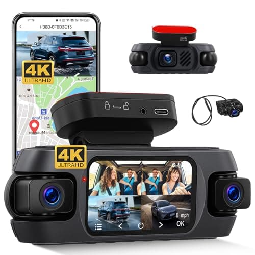 GOHHDL 4K 360° Dash Cam Auto con GPS, Videocamera per Auto con Grandangolo 150°, Visione Notturna Super, Monitoraggio del Parcheggio, Sensore G, Registrazione in Loop, APP, Assistenza alla Retromarcia