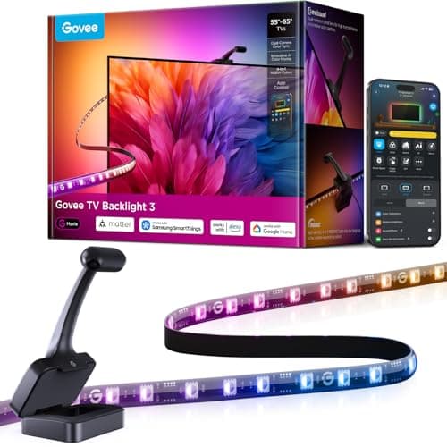 Govee LED TV Retroilluminazione 3 con Doppia Telecamera da 4 MP, Striscia LED RGBWIC 3,6 m con Sincro Schermo per TV da 55-65 Pollici, 60 LED/m, Filtro AI, Comando App/Voce, Compatibile Matter/Alexa
