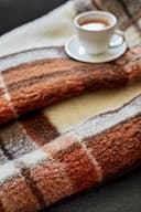 Manta de lana de merino BRAUN con cuadros de lana de oveja Schurwolle 180 x 200 cm - 2