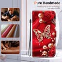 BLOTECH Red Buterfly Flip Cover Case for OPPO Realme GT Neo6 Glitter Butterfly Pattern Magnetic Closure Durable PU Leather [Lanyard][Kickstand][Card Slots] Soft TPU Book Case for OPPO Realme GT Neo6 - 2