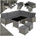 tectake® Conjunto Jardín de Ratán Mesa y Cojines, Conjunto Terraza Resistente a la Intemperie y Combinable, Muebles Jardín Exterior 5 Piezas, Sofá de Esquina, 2 Taburetes y 1 Mesa - Gris Jaspeado/Gris - 1