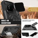 HARUINO Case for Asus ROG Phone 8 Pro, ROG Phone 8 Protective Cover Military Armour Protection with Stand Foldable Lens Cover Heavy Duty Shockproof Bumper TPU Silicone Shell, Black - 3