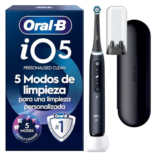 Oral-B iO 5 Cepillo De Dientes Eléctrico Negro Con 1 Cabezal Y 1 Estuche De Viaje, 5 Modos De Cepillado Con Blanqueamiento Dental, Sensor De Presión y Temporizador, Diseñado Por Braun