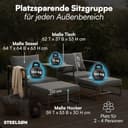 STEELSØN Asteri Sitzgruppe 5-teilig – Gartenmöbel Set mit 2 Sessel, 2 Hocker, 1 Tisch – Balkonlounge Metallgestell Schwarz – inkl. Sitzpolster anthrazit – Terrassenlounge für 2-4 Personen – wetterfest - 9