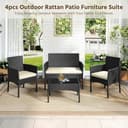 Yaheetech 4 Pieces Outdoor Patio Conversation Set, PE Rattan Wicker Sofa Set with Soft Cushion and Tempered Glass Table for Yard, Poolside, Garden (Black/Beige) - 2