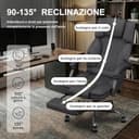 Submi Sedia da Ufficio Ergonomica con Poggiapiedi in Tessuto, Poltrona Ufficio Sedia Scrivania ad Altezza Regolabile con Ruote Piroettanti, Sedia Ufficio per Home, Sedia Gaming, Grigio Scuro - 5