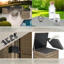 tectake® Conjunto Jardín de Ratán, Muebles Jardín Exterior 5 Sillones, 1 Mesa Cristal, 1 Caja Almacenamiento, Conjunto Terraza Resistente a la Intemperie, con Cojines, Estructura en Acero - Natural - 5