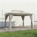 Outsunny 3 x 4 m Outdoor Garden Gazebo with Netting and Curtains, UPF50+ Double Roof Patio Gazebo Permanent Pavilion Canopy Shelter with Metal Frame, Drainage Holes, Beige - 7