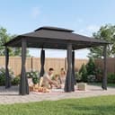 Outsunny Cenador para Jardín 3x4 m Pérgola de Jardín Gazebo con Doble Techo Paredes Laterales Resistente al Agua Carpa para Exterior Terraza Patio Gris - 6