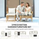 Outsunny 4 Seater Rattan Garden Furniture Set, 3 Piece Corner Garden Sofa with Chaise Lounge, Loveseat, Glass Coffee Table, Wicker Outdoor Lounge Set with Cushions for Patio Conservatory, Natural Wood - 3