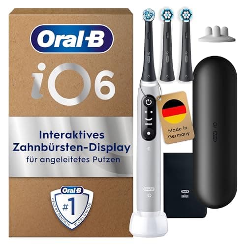 Oral-B iO Series 6 Plus Sensitive Edition Electric Toothbrush, Plus 3 Replacement Toothbrush Heads, 5 Cleaning Modes for Dental Care, Travel Case, Designed by Braun, Grey Opal