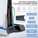 Rysker PS5/Pro/Slim Stand for Disc & Digital Console, Cooling & Charging Station with 3-Level Auto Fan, Controller Charger for PS5 & Edge Controller, Compatible with PS5 Pro Accessories, Black & White - 6