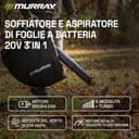 Murray Soffiatore e Aspiratore di Foglie a Batteria 20V 3-in-1 MU-BAT-VB270-KIT – Motore Brushless, Controllo Intelligente, 4 Velocità +TURBO, Sacco Raccoglipolvere da 45L, Montaggio Rapido - 2