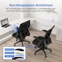 Hinonde Bürostuhl,Schreibtischstuhl mit Hochklappbare Armlehnen und Wippfunktion,360°Drehstuhl,Höhenverstellbarer Bürostuhl ergonomisch Home Office Stuhl mit Atmungsaktivem Netz,Bis zu 150kg - 8