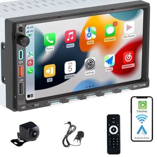 Alondy Double Din Car Stereo Compatible with [Wireless] Apple CarPlay Android Auto 7" Touchscreen Bluetooth AM/FM/RDS Radio USB (Fast Charge 3A) Backup Camera