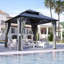 Amopatio Gartenpavillon 3x3 m Wasserdicht Stabil Winterfest, Pavillon mit Polycarbonat - Doppeldach, Hardtop Pavillon mit Seitenteile für Garten, Terrassen (Grau) - 7