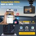 Dashcam Auto Vorne Hinten 4K, 5GHz WiFi Dash Cam mit GPS, 2.0" IPS, 170°Weitwinkel, Dual Auto Kamera mit 24Std Parküberwachung, Super Nachtsicht, WDR, G-Sensor, Loop-Aufnahme, 64GB SD Karte - 3