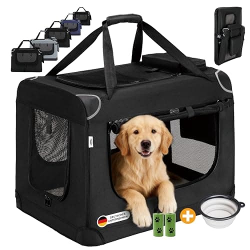 Zedelmaier Hundebox Faltbar Hundetransportbox, XL 81x58x56cm, robust Transportbox für Hund & Katze Groß Hundetasche Auto Haustiertransportbox für Unterwegs & Zuhause Schwarz