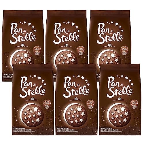 MULINO BIANCO Pan di stella - Galletas italianas de chocolate con estrellas glaseadas 350g x 6 paquetes (Pan di stella, x6)