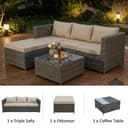 COZYBRITE Garden Furniture Rattan Corner Sofa Set with Glass Coffee Table Ottoman for Patio Outdoor Lounge All-weather SFS066 (Mix Dark Natrual Brown+Brown Cushion) - 5