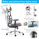 HOLLUDLE Silla de Oficina Ergonómica con Respaldo Adaptativo, Silla de Escritorio de Alto Respaldo con Reposabrazos 4D, Profundidad de Asiento Ajustable, Soporte Lumbar y Reposacabezas 2D, Negro y Gri - 6