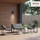 Outsunny Set Salotto da Giardino da 4 Pezzi, Set di Mobili con Divanetto a 2 Posti, 2 Poltrone, Cuscini e Tavolino da Caffè in Vetro, Struttura in Acciaio, Nero e Grigio - 2