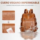 Leathario Mochila Mujer de Cuero PU con Multibolsillos, Mochila Casual y Funcional para Uso Diario, Viajes, Escuela y Universidad Marrón Esmaltado Premium - 7