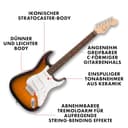 Squier by Fender Debut Collection Stratocaster E-Gitarre, Laurel-Griffbrett, Weißes Schlagbrett, 2-Farb-Sunburst - 2