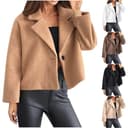 Generisch Cappotto corto di lana da donna con bottoni, tinta unita, giacca invernale alla moda, giacca di lana leggera, Essentials, giacca invernale per il tempo libero, giacca a vento, beige., S - 2