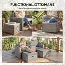 Outsunny 5 Piece Rattan Garden Furniture Set, Nesting Outdoor Furniture Conversation Set with 2 Footstools, WPC Storage Coffee Table, Cushions, Wicker Garden Sofa for Conservatory, Terrace, Dark Grey - 5