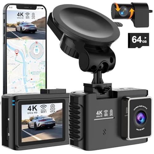 Dashcam auto anteriore posteriore 4K/2.5K, dash cam WiFi 5GHz con GPS, IPS da 2,0", grandangolo da 170°, Sorveglianza del parcheggio 24 ore su 24,WDR,sensore G,registrazione in loop,scheda SD da 64 GB