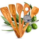TOPANBIETER 999 Hochwertiges 5-teiliges Küchenlöffelset, Made in EU, 3 Löffel und 2 Spatel, nachhaltiges Olivenholz, langlebig und antibakteriell, Küchenhelfer-Set - 1