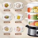 Aigostar Fitfoodie Steel - Vaporera eléctrica 9 L Vaporiera Inox, 3 recipientes Independientes, Temporizador 60 Minutos, Cuenco para Preparar arroz, Livello Di Acqua Visibile, Libre de BPA, 800W - 8