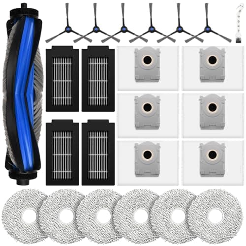 24 Stück Zubehör für Ecovacs Deebot T50 Pro Omni Gen2 / T50 PRO Omni / T50 Omni Saugroboter, Ersatzteile mit 1 Hauptbürste, 6 Wischtücher, 6 Staubbeutel, 4 Filter, 6 Seitenbürsten, 1 Reinigungsbürste