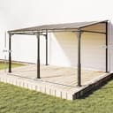 Outsunny Pergola Addossata 4x3m con Tetto in Policarbonato, Gazebo Pergolato da Giardino in Metallo e Alluminio con Viti, per Esterno, Terrazza e Patio, Protezione UV, Marrone - 7