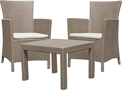 Allibert Rosario Balcony 219990 Lounge Set 2 x Armchairs and 1 x Table, Rattan Look, Plastic, Cappuccino
