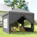 Outsunny 3 x 3 m Garden Pop Up Gazebo, Wedding Party Tent Marquee, Water Resistant Awning Canopy with Sidewalls, Windows, Carry Bag, Grey - 9