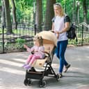 Foldable Baby Stroller, Lightweight Toddler Travel Pushchair for Airplane, Compact Infant Buggy with 5-Point Harness, Adjustable Backrest Footrest Canopy, Storage Basket (Natural) - 2