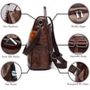 ECOTISH Damen Soft PU Leder Rucksack Handtasche Schultertasche All in One Multifunktions Anti Diebstahl Tasche Wasserdichte Rucksack (Braun) - 5