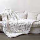 Coperta lavorata a maglia grossa in lana merino fatta a mano, per camera da letto, divano, decorazione per la casa (bianco 119,4 x 152,4 cm) - 5