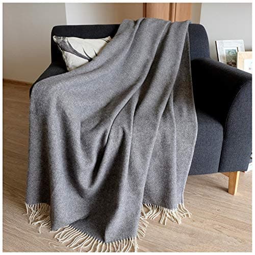 LINEN & COTTON Plaid di Lusso, Classico e Senza Tempo Coperta/Copriletto/Coperte STONEWOLD - 100% Lana Merinos Superfine, Grigio (140 x 200cm), Adatto per Letto o Divano, Singolo/Matrimoniale