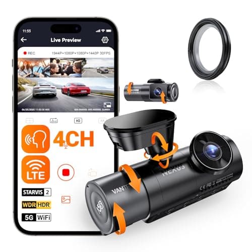 VANTRUE N5S Dashcam & Zirkularer Polarisationsfilter, 4 Kanal STARVIS 2 Dashcam 2.7K+1080P+1080P+1440P Vorne Innen Hinten, HDR+WDR Auto Kamera mit 5GHz WLAN GPS, DSGVO Datenschutz Dash Cam