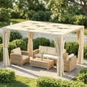 Outsunny Pérgola de Jardín 3x4 m, Cenador de Jardín con Techo Ondulado, 4 Cortinas Extraíbles, Protección UPF50+ y Estructura de Acero Resistente, Pabellón para Exterior, Patio, Terraza, Beige - 8